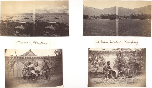 Harbour of Hongkong; St Johns Cathedral Hongkong; Carriage; Tub Mending, North of China by John Thomson, photograph, 1869