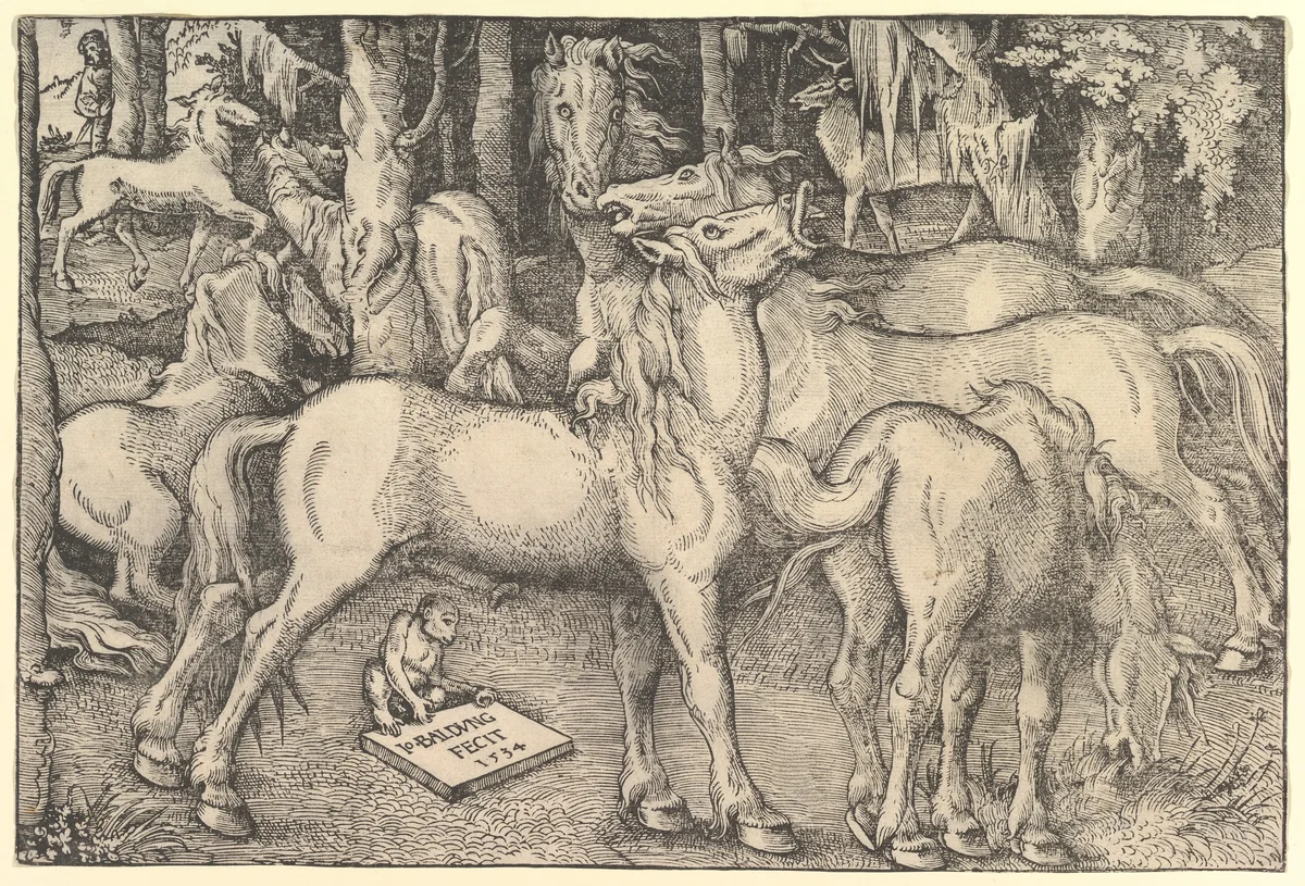 Group of Seven Horses by Hans Baldung, print, 1534