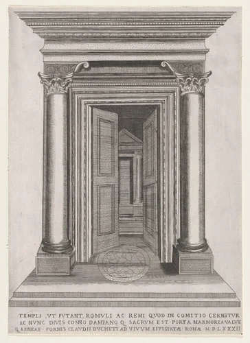 Portal of the Temple of Romulus and Remus, from "Speculum Romanae Magnificentiae" by anonymous, print, 1582