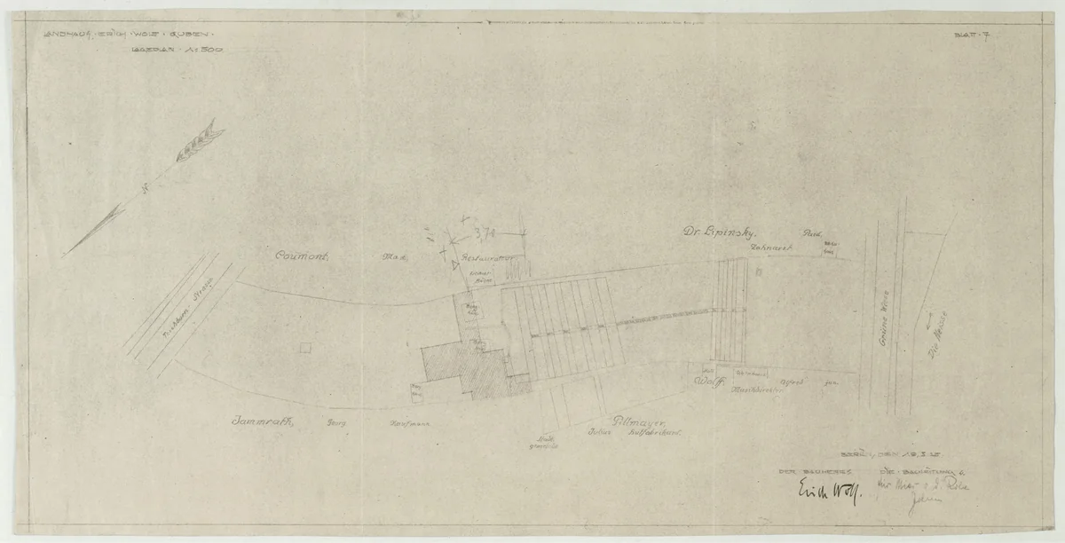 Wolf House, Gubin, Poland, Site plan by Ludwig Mies van der Rohe, mies van der rohe archive, 1925