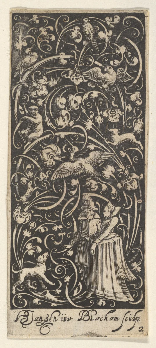 Vertical Panel with a Man and Woman by Hans Janssen, print, 1631