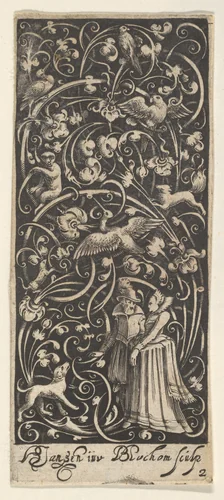 Vertical Panel with a Man and Woman by Hans Janssen, print, 1631