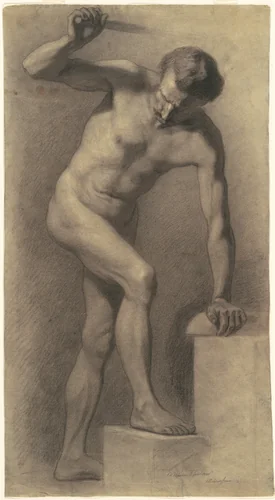 Male Nude on Steps by Walter Shirlaw, drawing, 1872