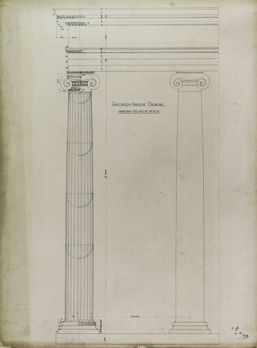 Orders of Architecture, Greek Ionic Order from the Temple of Minerva Polias, Athens, Greece, Elevation by Carl Furst, other, 1870