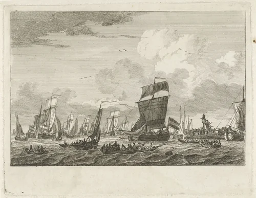 Uitvarende schepen bij Vlaardingen by Gerrit Groenewegen, print, 1764-1826