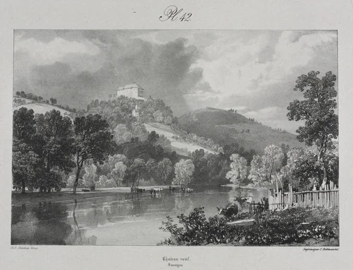 Voyages pittoresques et romantiques dans l'ancienne France. Auvergne: Château Neuf by James Duffield Harding, print, 1825