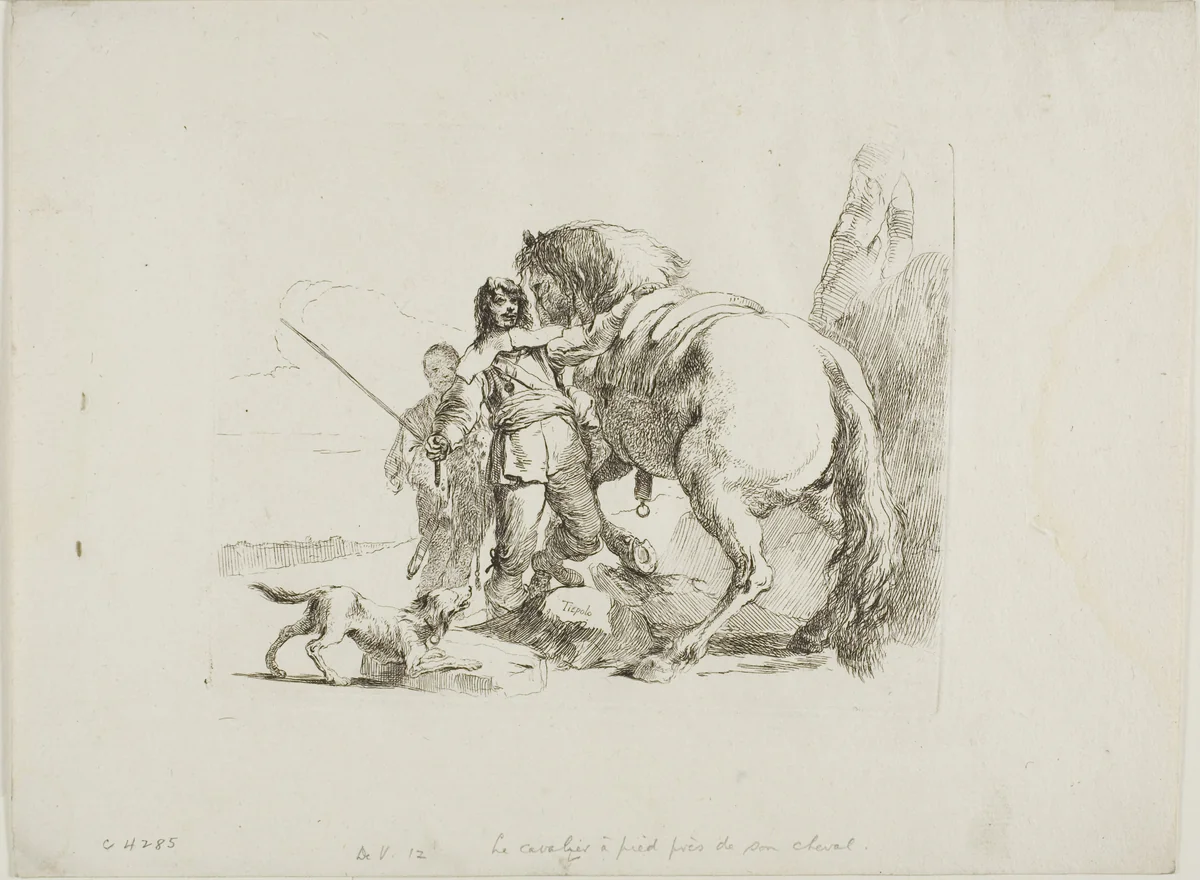 The Rider Standing by His Horse, from Capricci by Giovanni Battista Tiepolo, print, 1740-1750