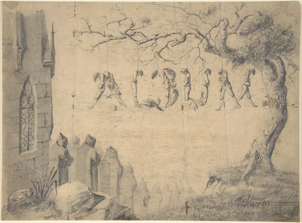 Album Title Page: Hanging Scene by anonymous, drawing, 1800-1899