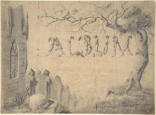 Album Title Page: Hanging Scene by anonymous, drawing, 1800-1899