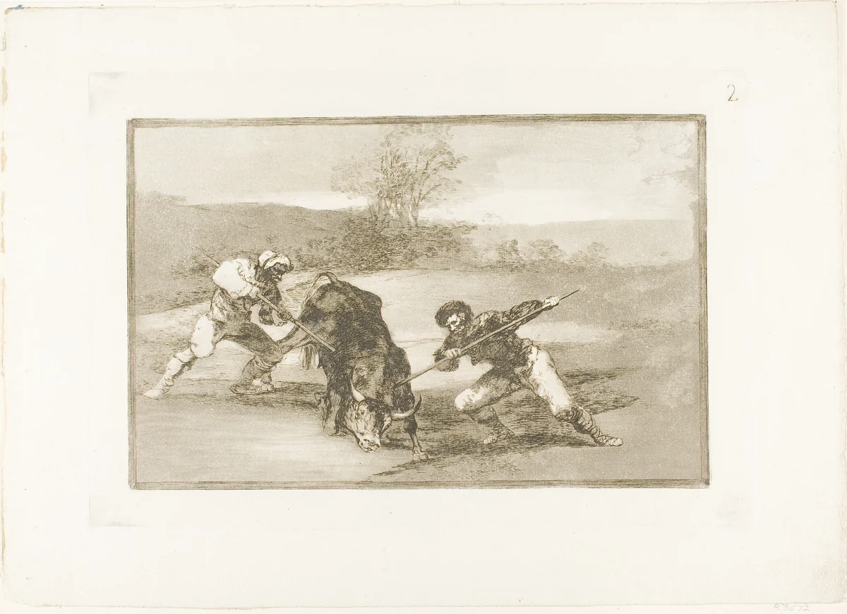 Another way of hunting on foot, plate two from The Art of Bullfighting by Francisco José de Goya, print, 1814-1816