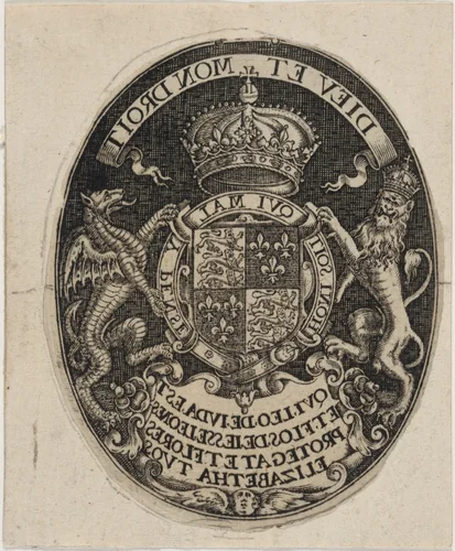 Shield of Queen Elizabeth by Simon van de Passe, print, 1595-1647