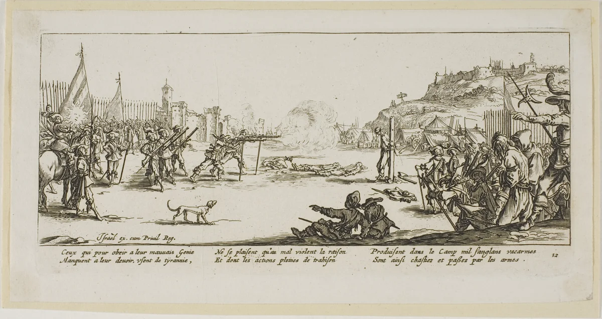 The Firing Squad, plate twelve from The Large Miseries of War by Gerrit Lucasz van Schagen, print, 1612-1635