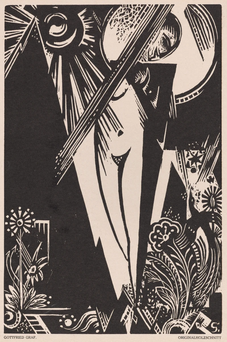 Untitled (Girl with Bird of Paradise) by Gottfried Graf, print, 1918