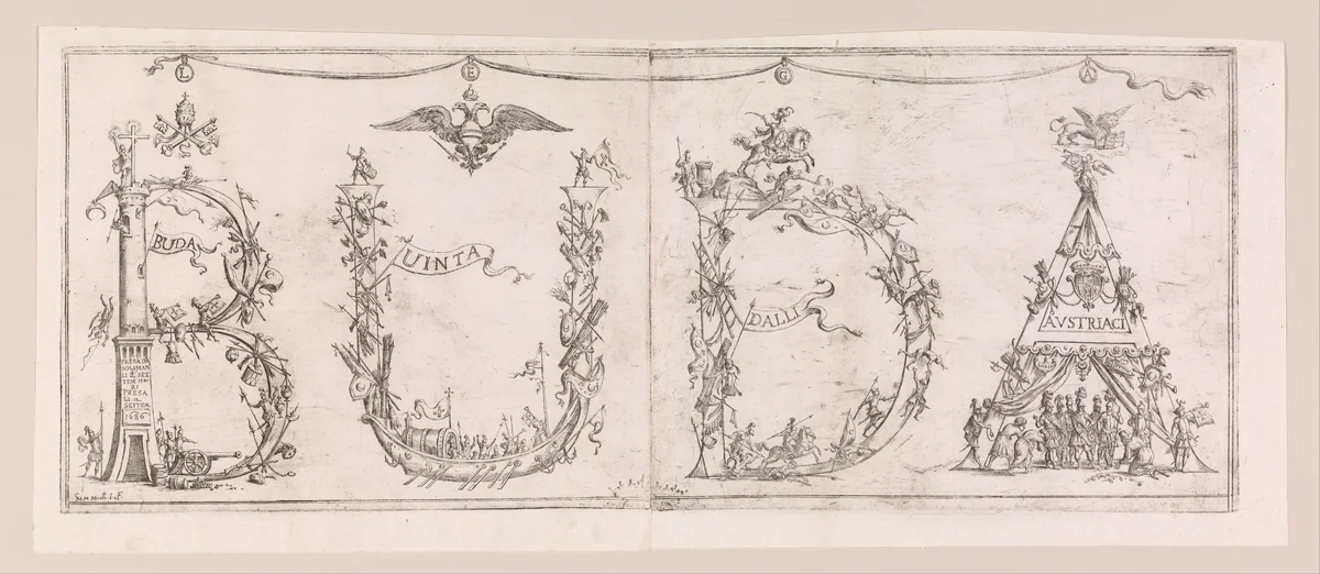 Buda conquered by the Austrians by Giuseppe Maria Mitelli, print, 1686