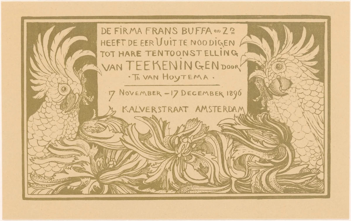 Uitnodiging met twee kaketoes by Theo van Hoytema, other, 1896