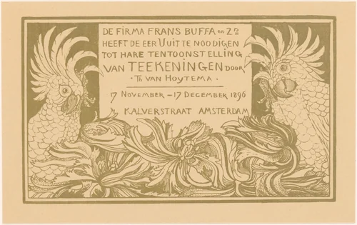 Uitnodiging met twee kaketoes by Theo van Hoytema, other, 1896
