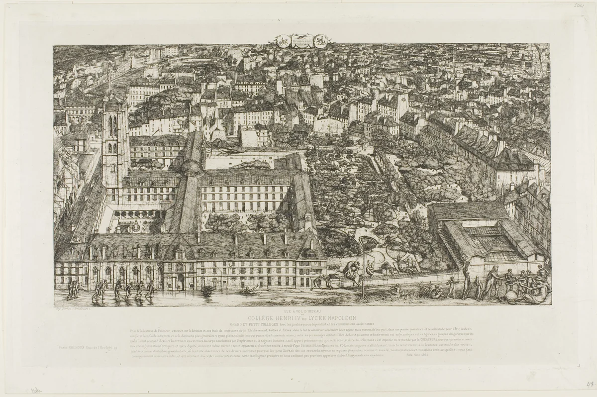 Collège Henry IV (or Lycée Napoléon), Paris by Charles Meryon, print, 1863-1864