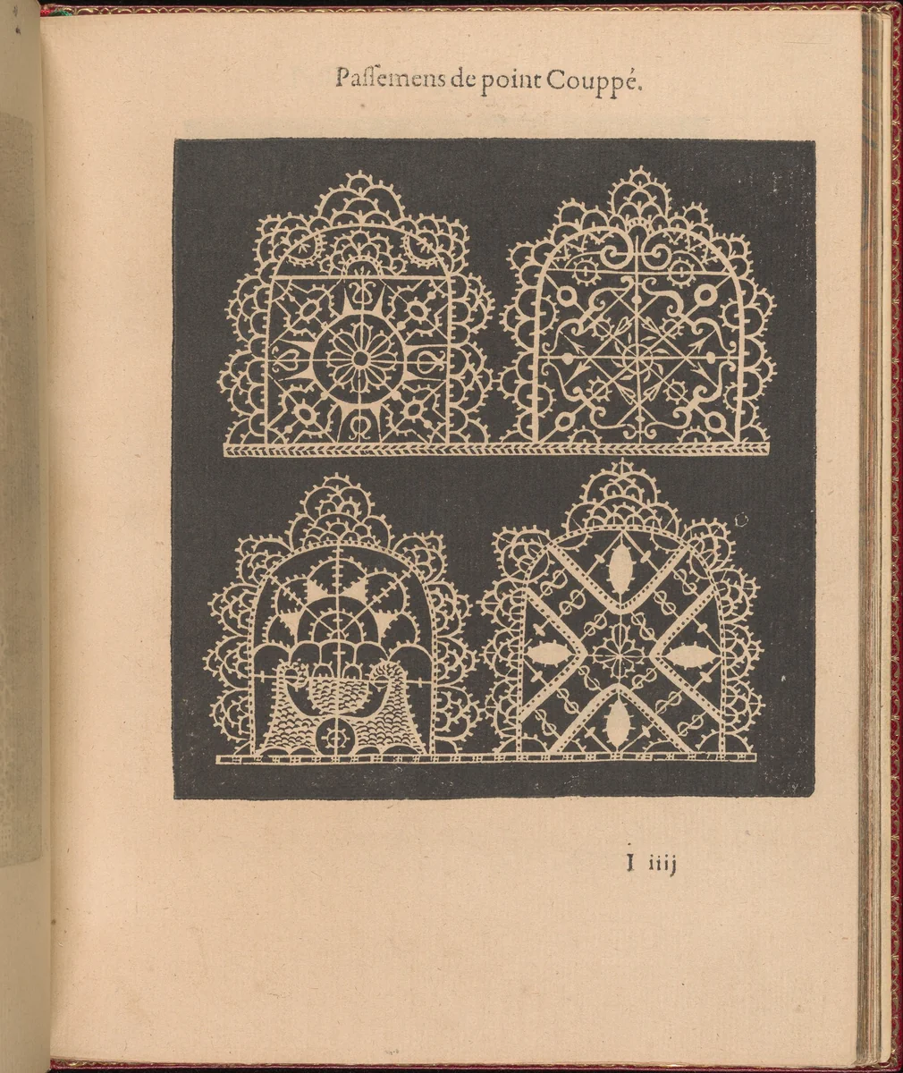 Les Singuliers et Nouveaux Portraicts... page 36 (recto) by Federico de Vinciolo, book, 1588