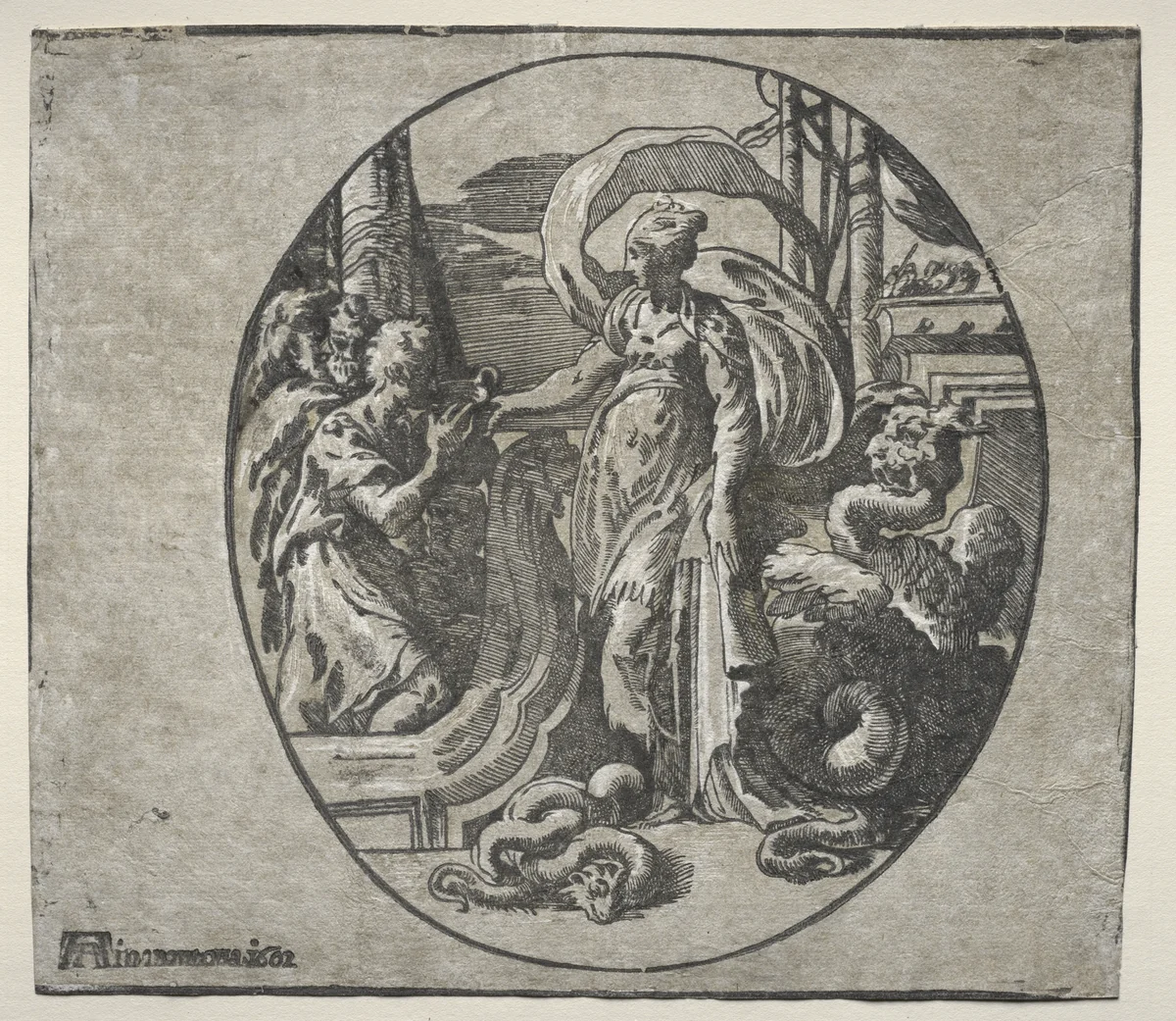 Circe Giving Drink to the Companions of Ulysses by Antonio da Trento, print, 1540
