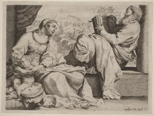 The Holy Family with Saint John the Baptist by Annibale Carracci, print, 1590