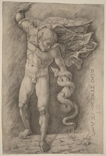 Faun Battling a Snake by Andrea Mantegna, print, 1500