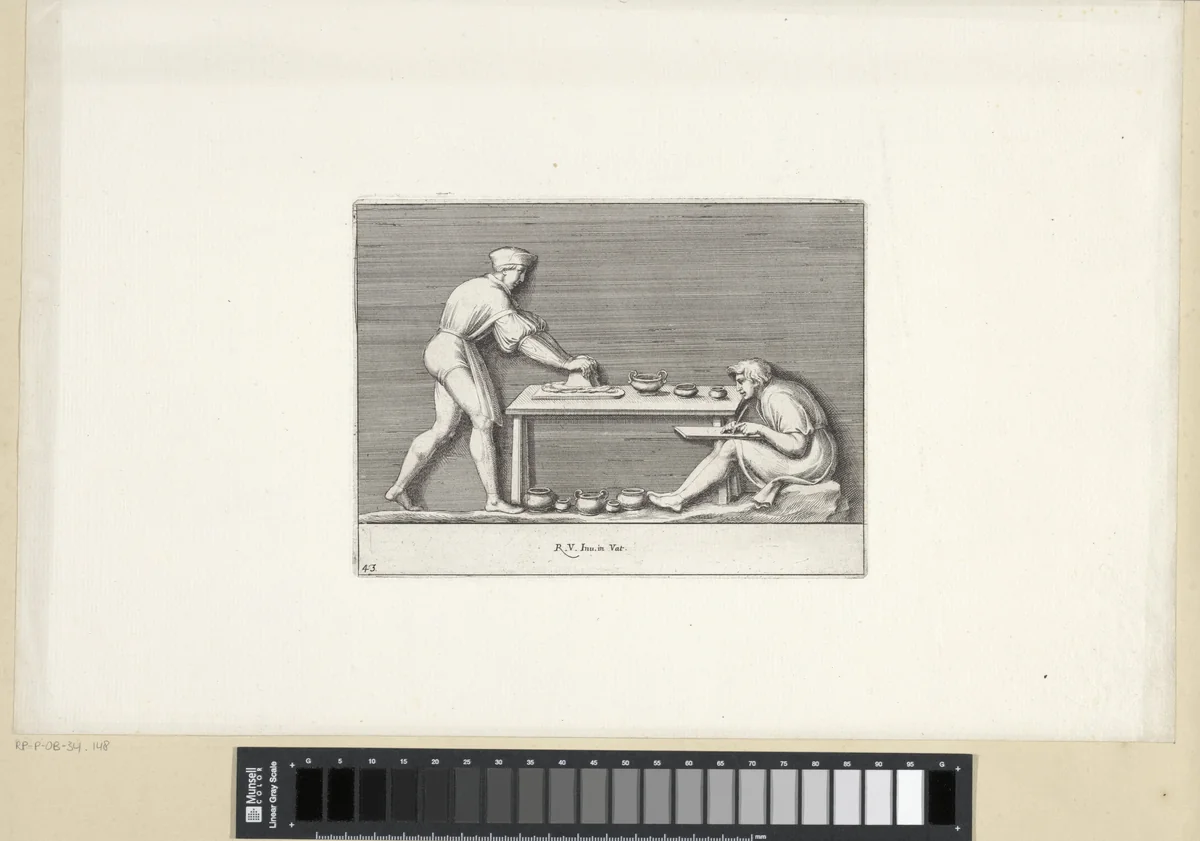 Boetserende en schrijvende man by Pietro Sante Bartoli, print, 1645-1700