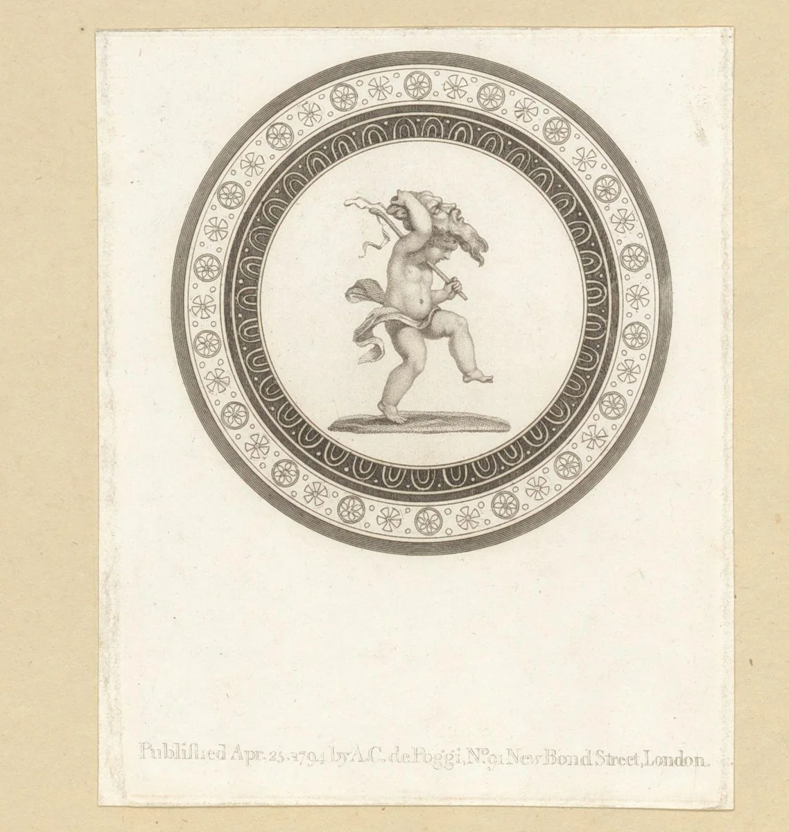 Putto met een masker van een sater by anonymous, print, 1794