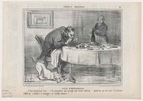 Scêne d'Hippophagie, from Croquis Dramatiques, published in Le Charivari, January 10, 1857 by Honoré Daumier, print, 1857