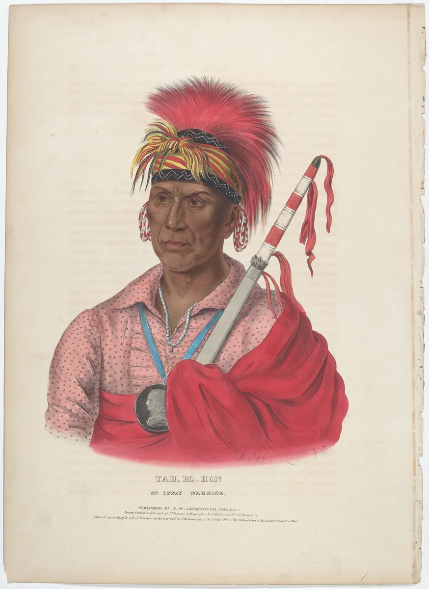 Tah-Ro-Hon, An Ioway Warrior by Alfred Hoffy
Charles Bird King
John T. Bowen
Frederick W. Greenough, print, 1838
