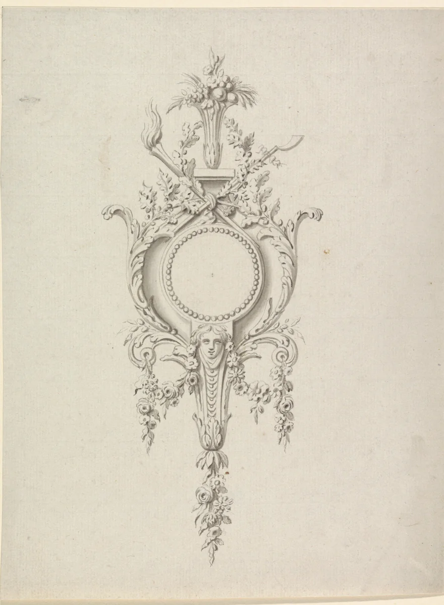Cartelklok by anonymous, drawing, 1770-1790