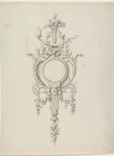 Cartelklok by anonymous, drawing, 1770-1790