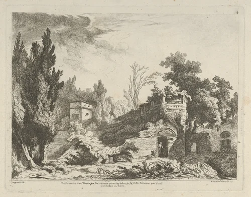 Vue des restes d'un théâtre from Differentes vues dessiné d'après nature... dans les environs de Rome et de Naples by Adélaide Allou, print, 1700-1799