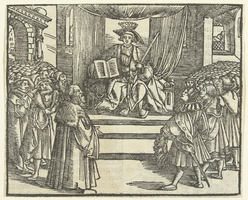 Vorst op een troon by anonymous, print, 1520-1570