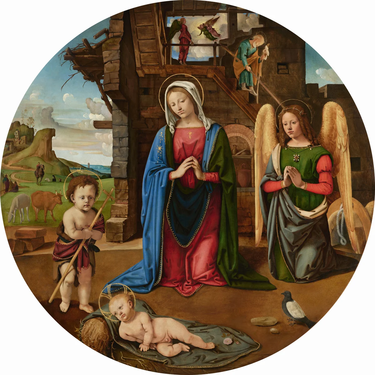 The Nativity with the Infant Saint John by Piero di Cosimo, painting, 1495-1505