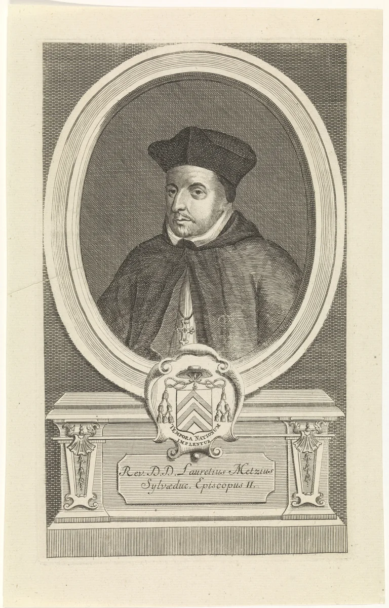 Portret van Laurentius Metsius by Jan Baptist Jongelinx, print, 1710-1725