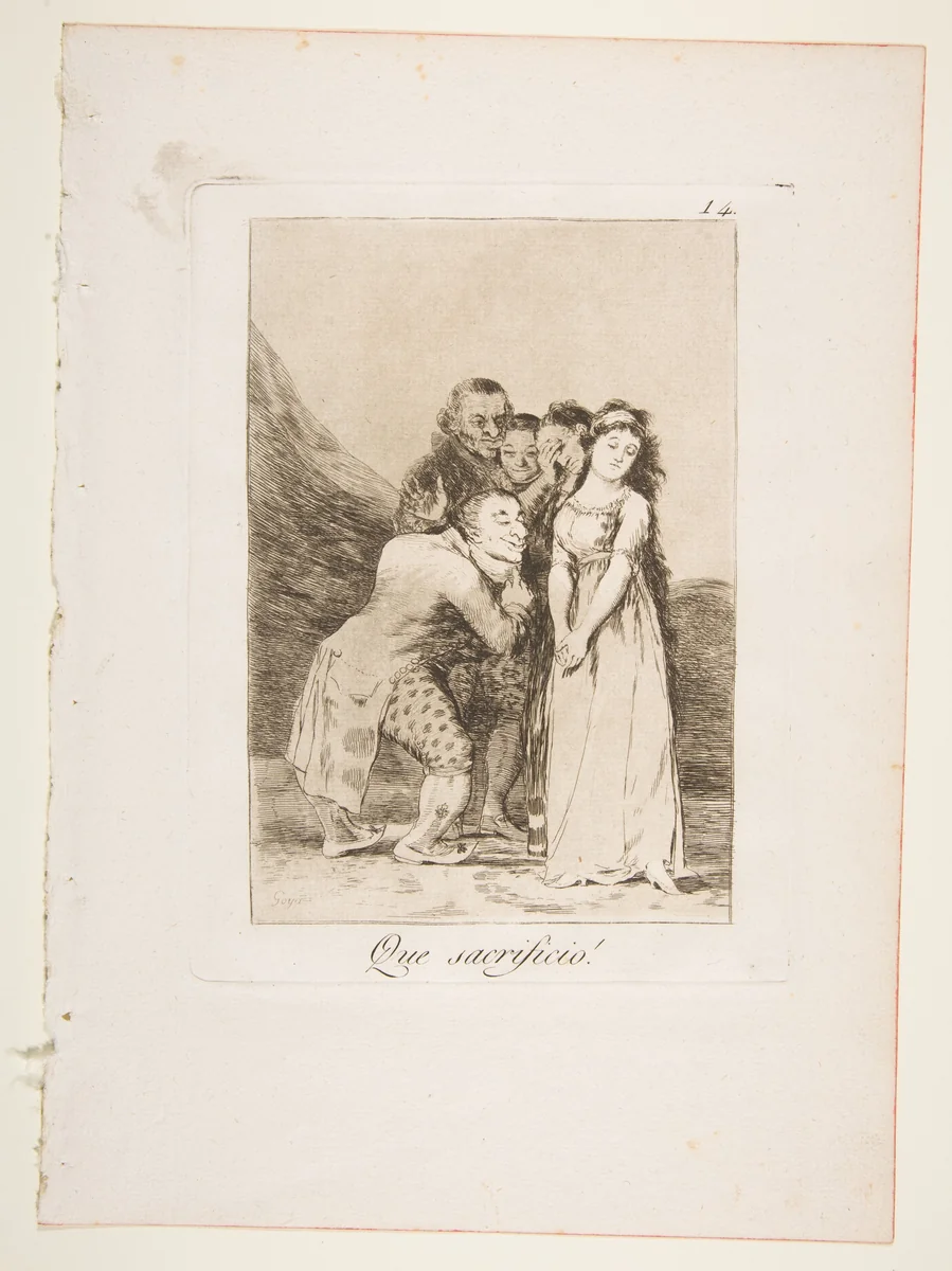 Plate 14 from "Los Caprichos": What a sacrifice! (Que sacrificio!) by Goya, print, 1799