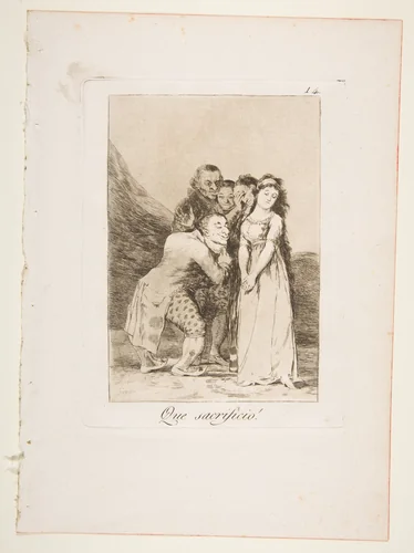 Plate 14 from "Los Caprichos": What a sacrifice! (Que sacrificio!) by Goya, print, 1799