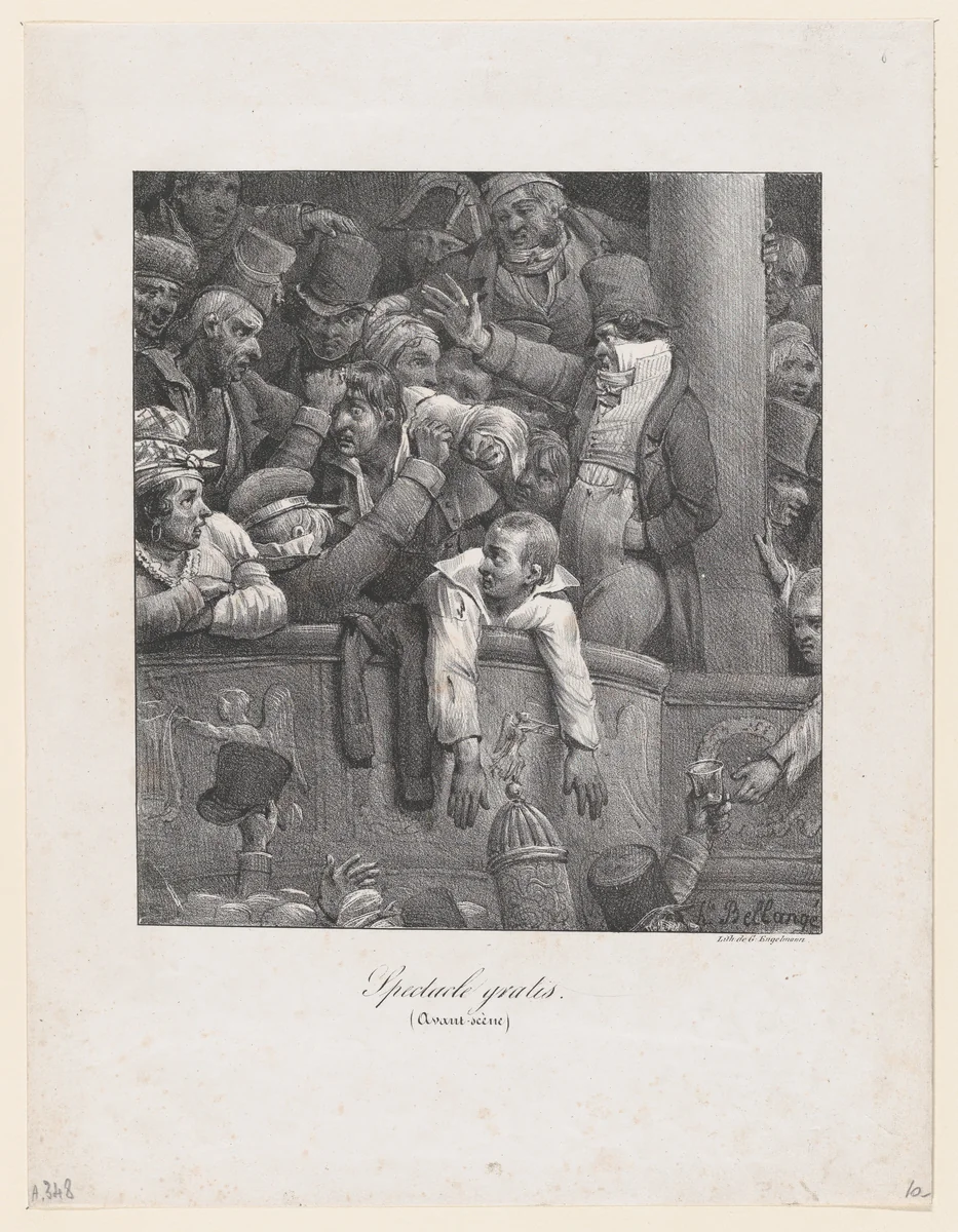 Free Performance (Loge closest to the stage) by Hippolyte Bellangé, print, 1830-1840