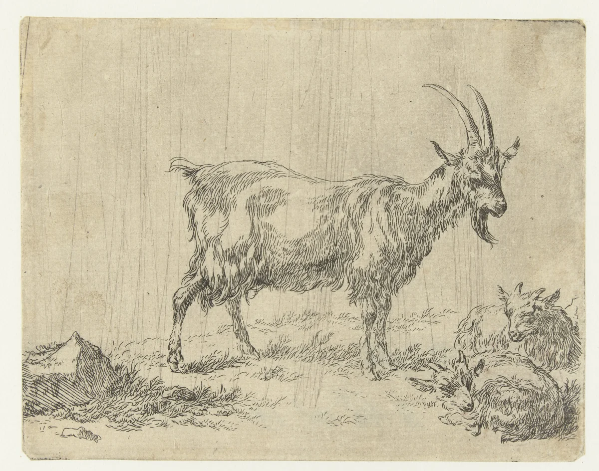 Geit met twee jongen by Nicolaes Pietersz Berchem, print, 1648-1652