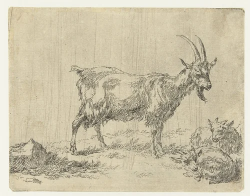 Geit met twee jongen by Nicolaes Pietersz Berchem, print, 1648-1652