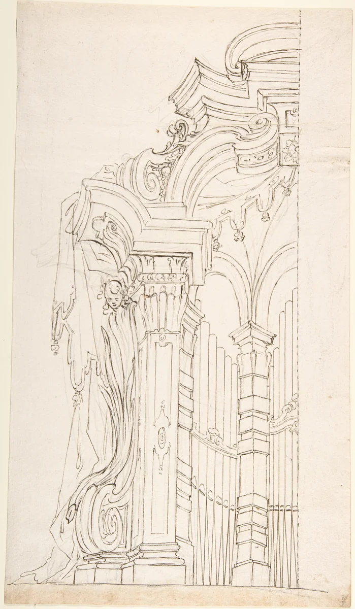 Design for One Half of the Apsidal Space Enclosing an Organ by anonymous, drawing, 1700-1780