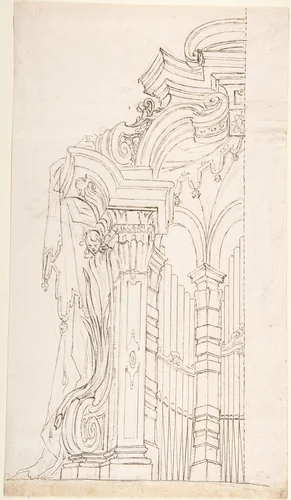 Design for One Half of the Apsidal Space Enclosing an Organ by anonymous, drawing, 1700-1780