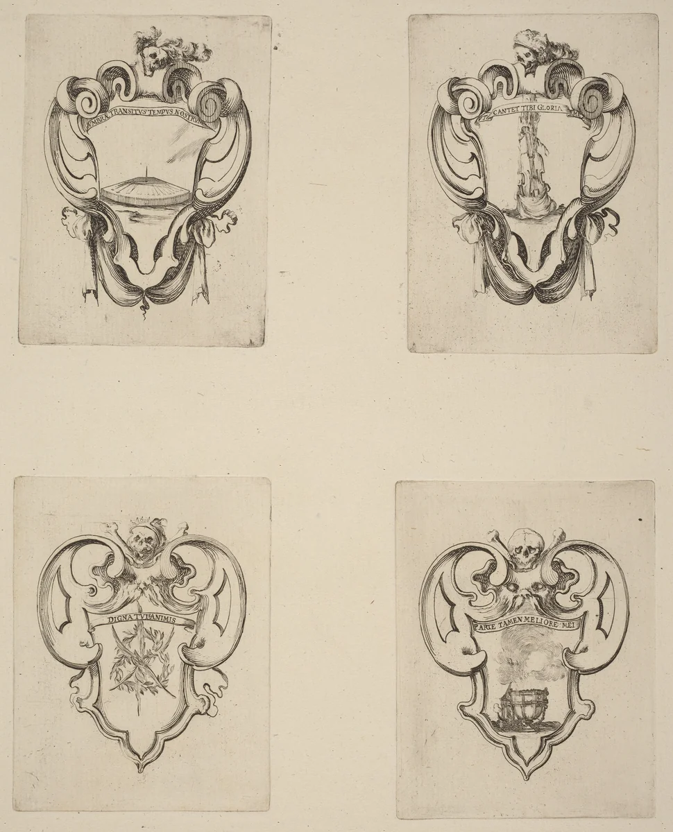 Four Emblems for the Funeral of Prince Francesco de Medici by Stefano della Bella, print, 1610-1664
