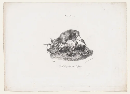 A Deer and a Lynx by Antoine-Louis Barye, print, 1834