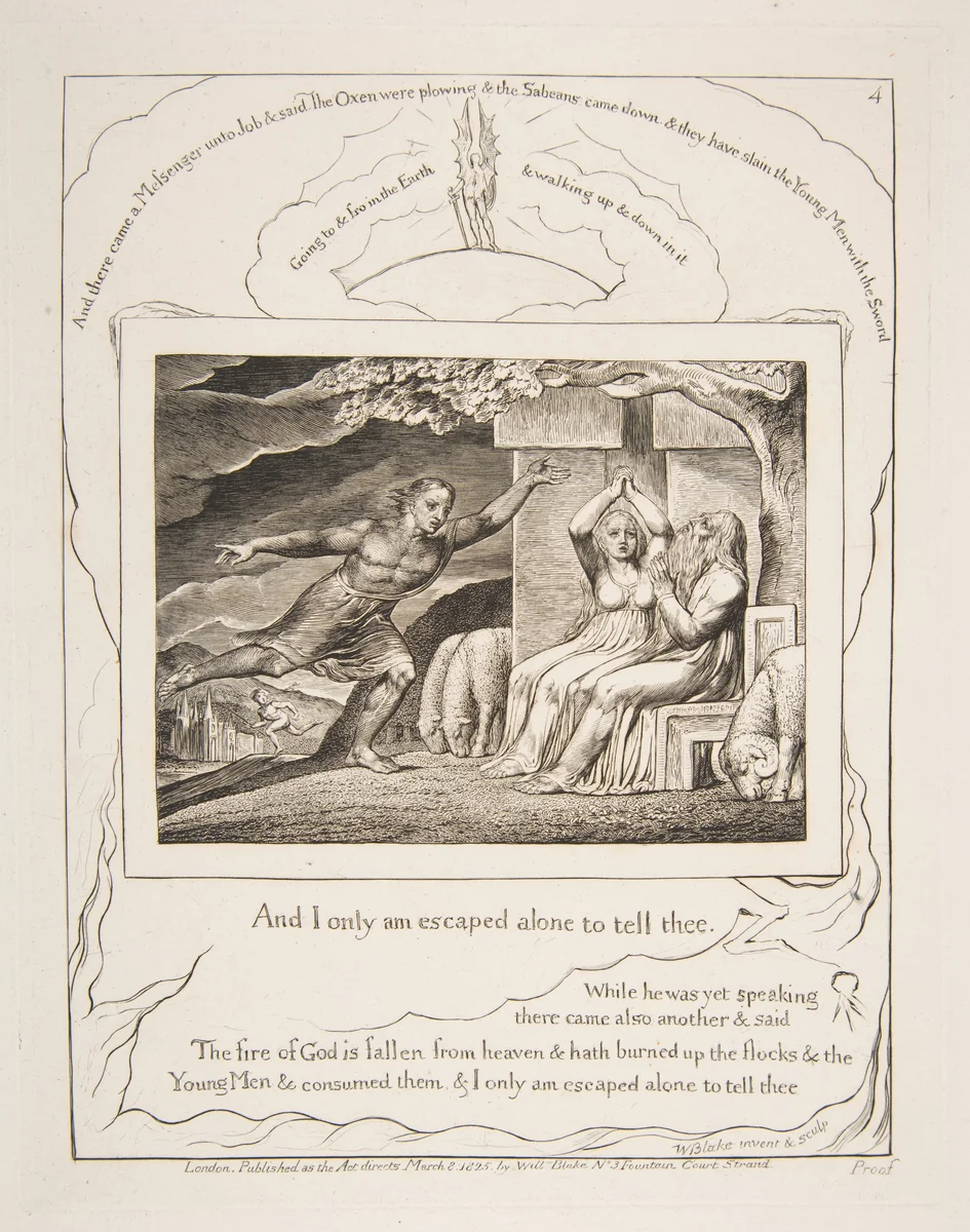 The Messengers tell Job of his Misfortunes by William Blake, print, 1825-1826
