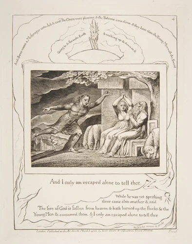The Messengers tell Job of his Misfortunes by William Blake, print, 1825-1826