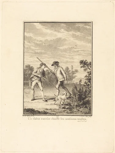 Un violent exercice étouffe les sentimens tendres by Noël Le Mire, Jean-Michel Moreau the Younger, print, 1778