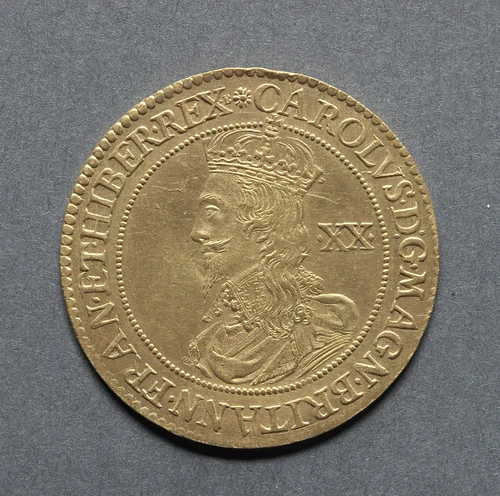 Unite: Charles I (obverse) by Nicholas Briot, metalwork, 1631-1632