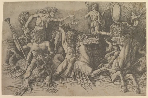 The Battle of the Sea Gods (left portion of frieze) by Andrea Mantegna, print, 1481