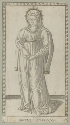 Arithmetic by Master of the E-Series Tarocchi, print, 1460-1470